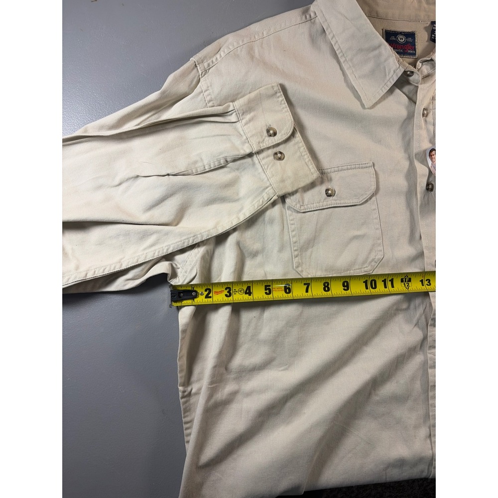 Wrangler Button Down Shirt Mens 3XL Tan 100% Cotton Long Sleeve Double Pocket - Picture 4 of 7